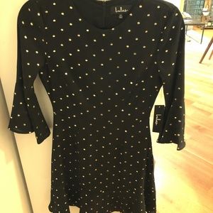 Lulus Black & Gold Polka Dot Dress